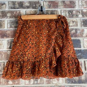 Urban Outfitters Yellow Hearts Burnt Rust Orange Wrap Ruffle Bottom Skirt W a ba
